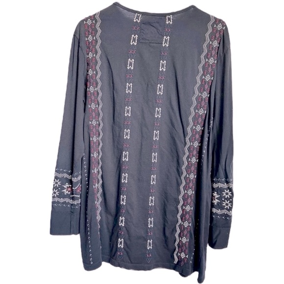 Johnny Was Charcoal Embroidered Tunic Blouse Top - Picture 3 of 6